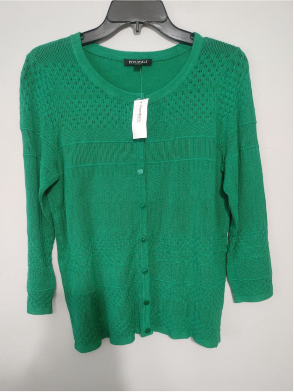New Women's Roz & Ali Kelly Green Cardigan Knit Sweater Size M